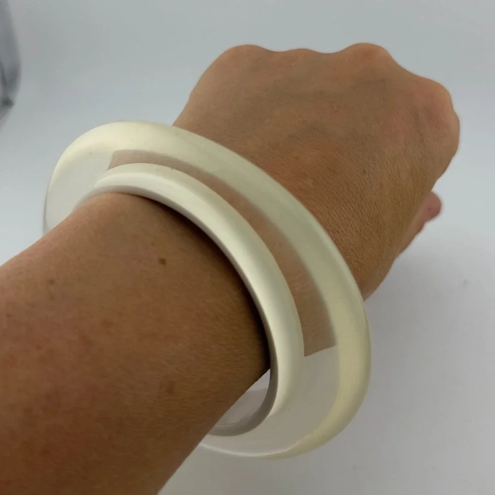 Large Chunky Cream Bangle Bracelet Clear Layered Resin Mod Style